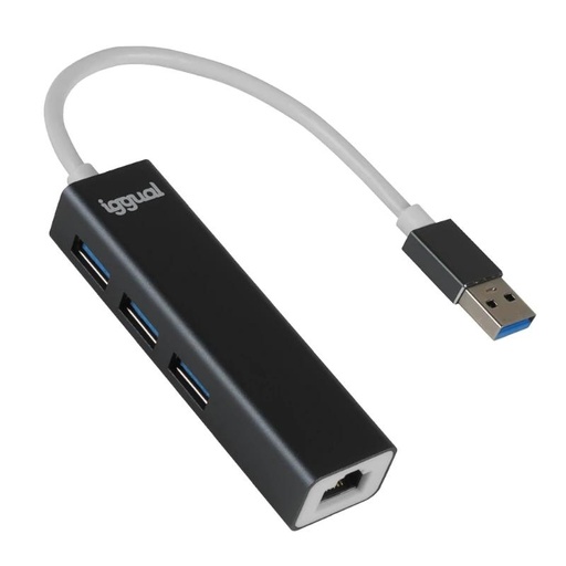 [8435364319260] iggual Hub USB-A 3 puertos USB 3.0 + RJ45 Gigabit