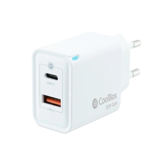 [8437012429949] Coolbox Cargador Gan 30W USB-C/USB-A PARED