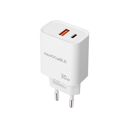 [8433281015197] Nanocable Cargador USB-C/PD+USB-A/QC 30W Blanco