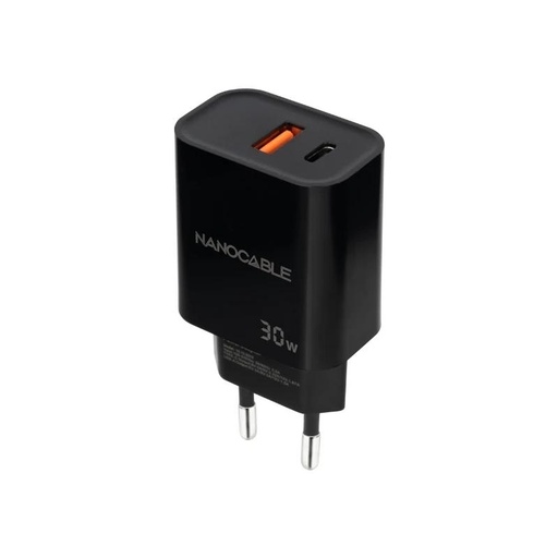 [8433281015203] Nanocable Cargador USB-C/PD+USB-A/QC 30W Negro