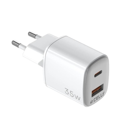 [8021735212225] Celly Cargador Gan  1USB 1USBC 35w WH