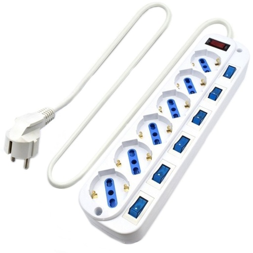 [8054392613098] EWENT EW3932-5m Regleta 6 Tomas / 6 interruptor 5m