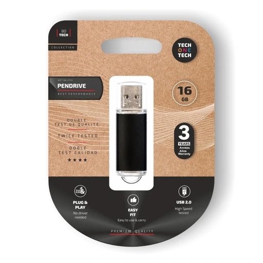 [8436546592754] TECH ONE TECH Basic Pendrive 16Gb USB 2.0 Negro