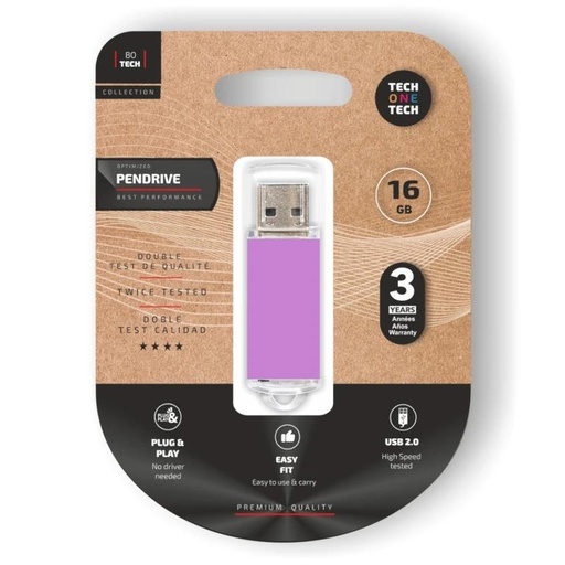 [8436546593874] TECH ONE TECH Basic Pendrive 16Gb USB 2.0 Purple